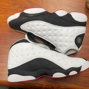 Jordan 13 “ He got Game”  White and Black Sneakers with Red Accents